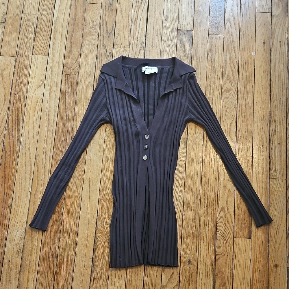 The Line by K Brown Ribbed Cardigan with Sailor Collar - Picture 2 of 7